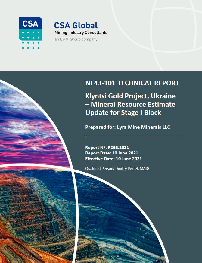 Сarried out a resource estimation of the Stage I Block Klyntsi Gold Project development area in accordance with the NI 43-101 standard